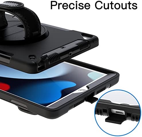 JETech Case for iPad 10.2-Inch (9th/8th/7th Generation, 2021/2020/2019) with Built-in Screen Protector, Protective Shockproof Rugged Tablet Cover, 360° Rotating Hand Strap Stand (Black)