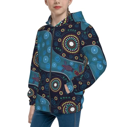 Bohemian Turtle Kids Pullover Hoodies Boys Zip Up Sweatshirts Girls Athletic Clothes with Pocket