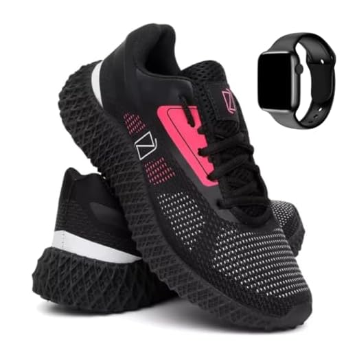 Kit Tênis Feminino Leve Confortável + Relógio Digital – Academia Caminhada Corrida Fitness Presente (Preto-Rosa, BR, Adulto, Numérico, 38)