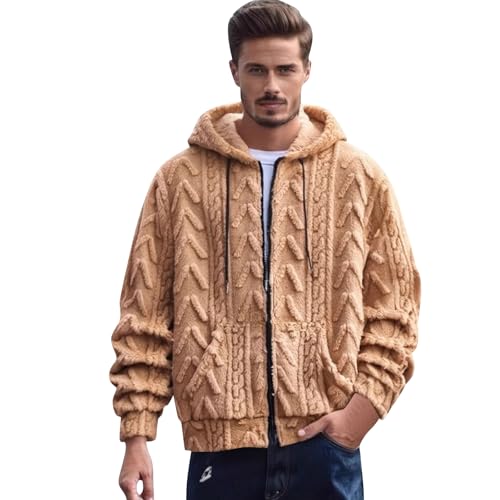 ADHOWBEW Mens Winter Jacket Thicken Hunting Warm Sherpa Big and Tall Zip Up Vintage Plush Long Sleeve Fleece Lined Outerwear