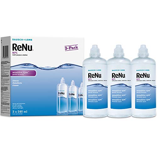 ReNu Multi-Purpose Contact Lens Solution 3 x 240 ml - Soft Contact Lenses for Comfortable Wear - Gentle on Sensitive Eyes - Clean, Disinfect, Rinse, Lubricate and Store your Lenses, Lens Case Included