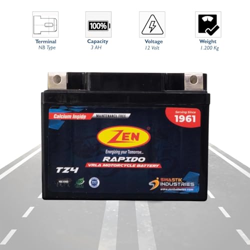 Image of Zen TZ4 12V 4AH Rechargeable Battery Suitable for Motorcycles Scooters Two Wheelers SMF VRLA Lead Acid Battery UPS Solar Panel Elevators Emergency Light Farm Equipment Spray Pump Portable Devices Toys