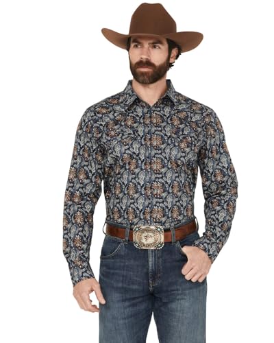 Cody James Men's Rodeo Ritz Paisley Print Long Sleeve Snap Western Shirt - CJSP25W21-NVY Medium Navy
