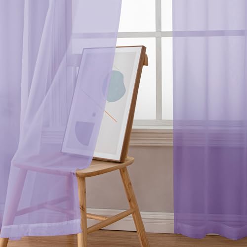 Image of OWENIE Extra Long Sheer Curtains 96 inches Long for Bedroom Living Room, Rod Pocket Light Weight Soft Voile Sheer Curtains, Airy Solid Color Privacy Light Filtering Curtains, Each 42Wx96L inch