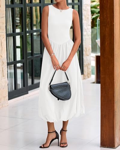 BTFBM Women's 2025 Summer Casual Sleeveless Midi Dress Patchwork Knit Tank Bubble Long Flowy Beach Maxi Sundress Pockets