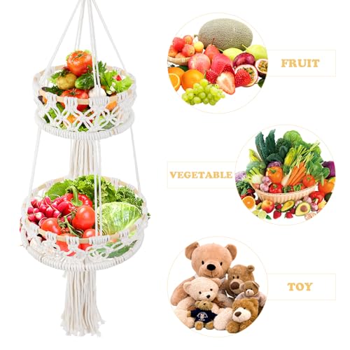 UPKOCH Macrame Hanging Basket Boho Wall Hanging Storage Basket Braided Basket Flower Basket Cotton Rope Hanging Flower Pot Fruit Basket Wall Vase for Country House Decoration Bohemian Wall Decoration - Image 2
