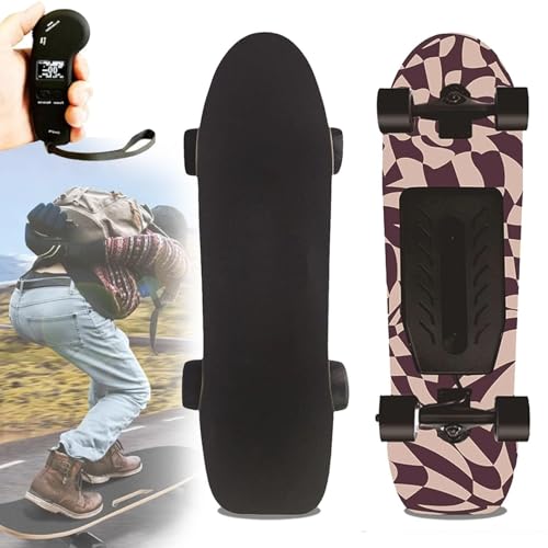 JFBHSD Patineta Eléctrica, Longboard Eléctrico De 170 W con Control Remoto, Velocidad Máxima De 22 Km/h, Alcance De 24 Km, Ajuste De 4 Velocidades(B)