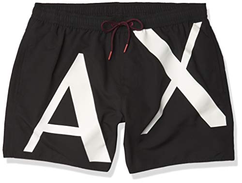 A|X Armani Exchange Men's Billboard Logo Print Drawstring Swim Trunk, Nero-Black, M