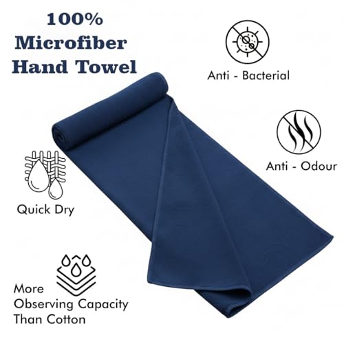 Image of Dribble Microfiber Weft Knitting 400 GSM Hand Towel 40x60 cm | Ultra Soft, Quick Dry, Highly Absorbent | Lightweight & Skin-Friendly Towel for Bathroom, Gym & Travel, Blue & Grey (Pack of 4)
