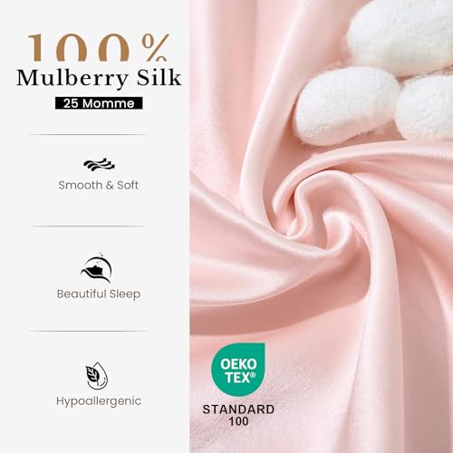 Image of THXSILK 25 Momme Mulberry Silk Pillowcase for Hair and Skin, Hidden Zipper, Gift Box, Organic Silk Pillowcase Standard Size 20x26 inches, 1PC, Light Pink