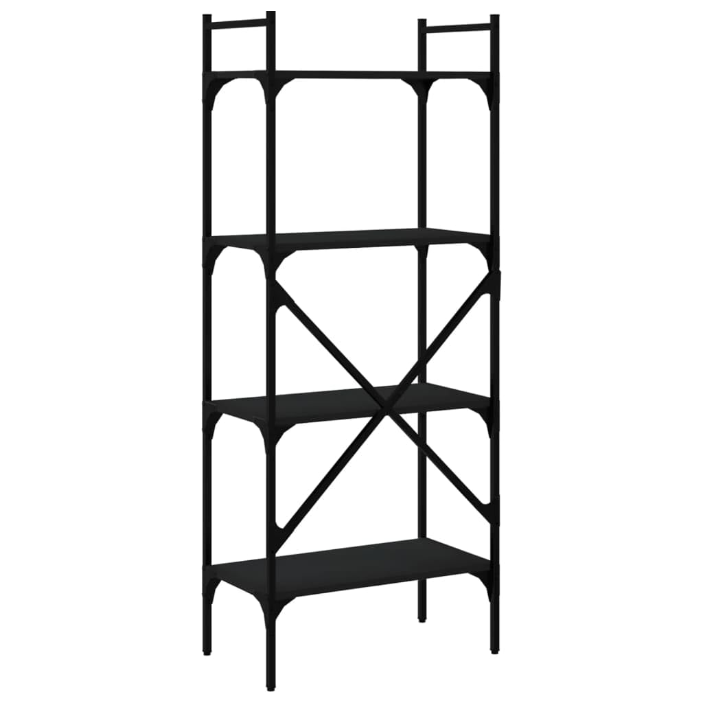 Bücherregal 4 Fächer Schwarz Holzwerkstoff und Stahl 56x31,5x138,5 cm Standregal mit viel Stauraum Ablage für Wohnzimmer Büro Schlafzimmer als praktisches Regalsystem
