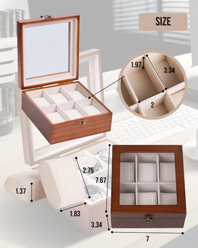 Image of Watch Box, Watch Case for Men Women with Large Glass Lid, Wooden Watch Display Storage Box with 6 - Slots, Classic Walnut 6x2 Mens Watch Box Organizer