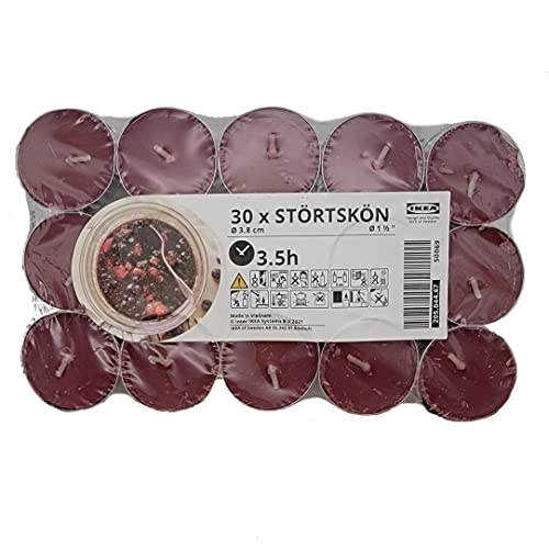 Stortskon 205.044.67, 30 Pack, Berries, Leafy Greens & Violets Scented Tealight Candles, Dark Red, 3.5 Hours,1.5" #TOP3