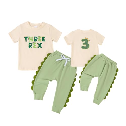 Toddler Boy 3rd Birthday Outfit Dinosaur Shirt Pants Three Years Old Shirts Outfits Boys 3 yr Birthdays Gift