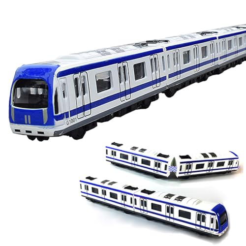 JTMM Modelo de Tren, Conjunto de 4 Piezas de Modelo de Tren de Metro de ferrocarril Urbano de aleación, Modelo de Metro/automóvil de aleación proporcional 1/64, Azul y Blanco