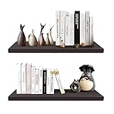 SAUMONIERES 24 Inch Floating Wall Shelves for Bedroom Bathroom Wall Mounted Solid Wood Shelf Storage Set of 2, Espresso