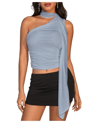 Image of RoseSeek Women's Y2K Leopard Polka Dots Halter Asymmetrical Neck Crop Tops