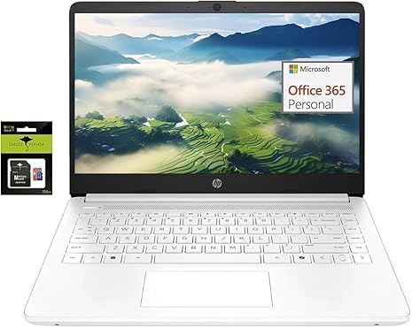 HP 14" Lightweight Student-Laptop, Intel Quad-Core 16GB RAM 320GB Storage (64GB eMMC + 256GB Ghost Manta SD Card) Computer Laptops with 1Yr office365 USB-C Win 11