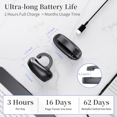 Image of Finger Ring Kindle Page Turner Remote, Rechargeable Wireless Clicker for Kindle Paperwhite, E-Readers & Camera, Perfect for Hands-Free Reading Anywhere, Bed, Treadmill Reading (Black)