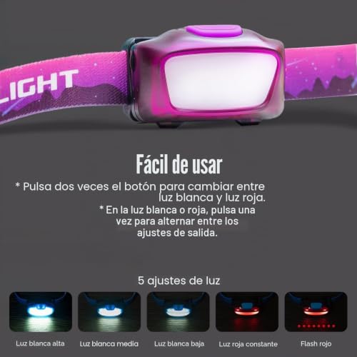 Linterna frontal rosa para montar a caballo con diadema cómoda 4