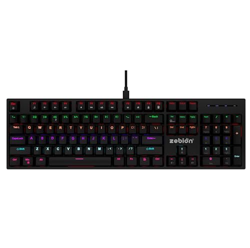 Image of Zebion Spear Mechanical Gaming Keyboard, Tacticle Switches, 16 Lighting Effects, 25 Anti Ghosting Keys, 12 Multimedia Keys, Square Keycaps, Full Size Wired Keyboard for Windows /Mac /PC (Black)