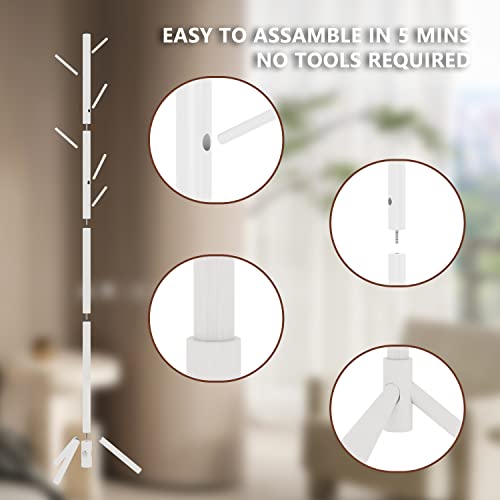 Y&Lyilane Bamboo Coat Rack Freestanding Movable Clothing Rack Stand Adjustable 4 Section Hat Rack Stand With 6 Hooks For Home Bedroom Office Hallway Entryway 68.5 Inch White #TOP3
