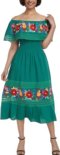 Image of YZXDORWJ Women Embroidered Mexican Peasant Casual Sexy Lace Off-Shoulder Long Dress