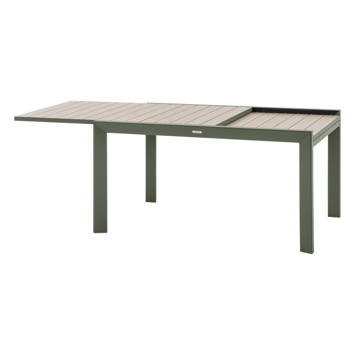 HESPERIDE - Tavolo da giardino allungabile Evasion Beige - 10 posti - Alluminio antiruggine con effetto legno - Prolunga scorrevole