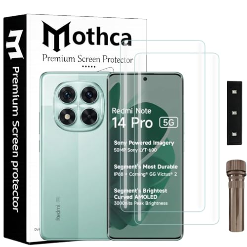 Image of Mothca Curved UV Tempered Glass Screen Protector for Redmi Note 14 Pro 5G | Transparent | Pack of 2 | Borderless Full Screen Coverage with UV Installation Kit