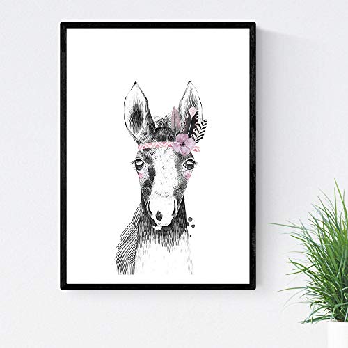 Nacnic Baby Horse Children's blade with feathers and flowers on her head Poster Child Size A3 Frameless, Model 2 - Image 2