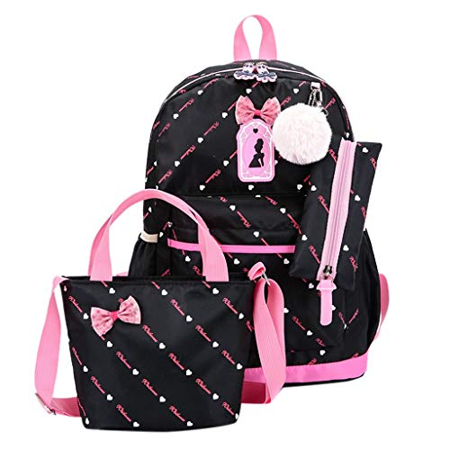 Preisvergleich Produktbild LEEDY 3 Set Schulrucksack Umhängetasche Geldbörse Rucksack mit Bownot Schultaschen Drucken Backpack für Jungen Mädchen Teenager Schulranzen Schultasche