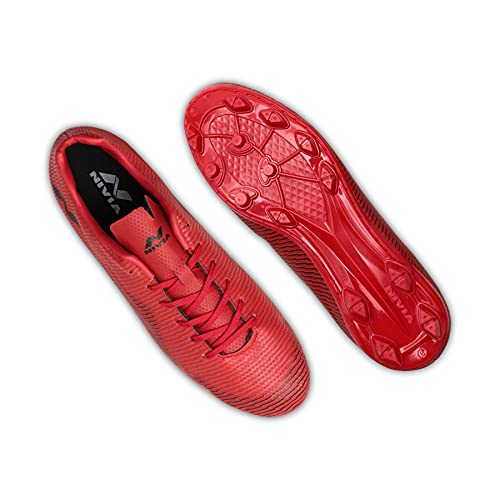 Image of Nivia Carbonite 4.0 Football Shoes for Kids | TPU Sole with PVC Synthetic Leather Upper | Die Cut Soft Cushion Sockliner | Light Weight Insole | Ideal for Hard Surfaces (Red /Black) UK-3