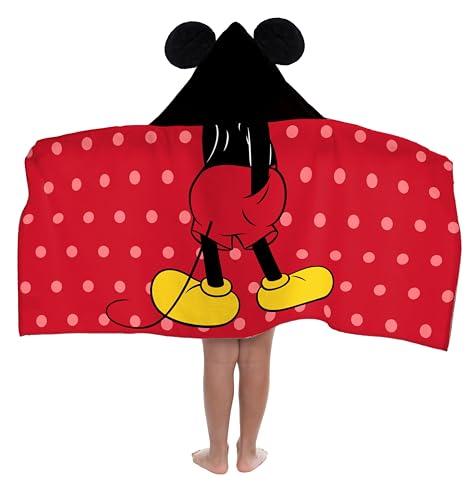 Jay Franco Kids Hooded Towel 22 x 51 Super Soft Bath Wrap with 3D Hood Classic Characters Beach Pool & Travel Official Licensed Red - Mickey Mouse