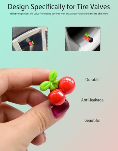 4-Pack Cute Cherry Tire Valve Stem Caps, Handmade Car & Bike Accessory, Fun & Unique Tire Decoration, for Car Enthusiasts, Fits Schrader Valves