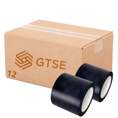 Image of GTSE 4 inch x 108 ft Black PVC Vinyl Floor Tape, 12 Rolls, Safety Marking Tape, 6 mil Thick, Suitable for Dance Floors, Gyms, Warehouses, Sports Facilities