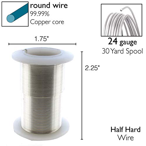 Image of The Beadsmith Wire Elements 24-Gauge Lacquered Tarnish-Resistant Copper Wire for Jewelry Making, 30 Yard, 27.43 Meter Spool (Silver Color)