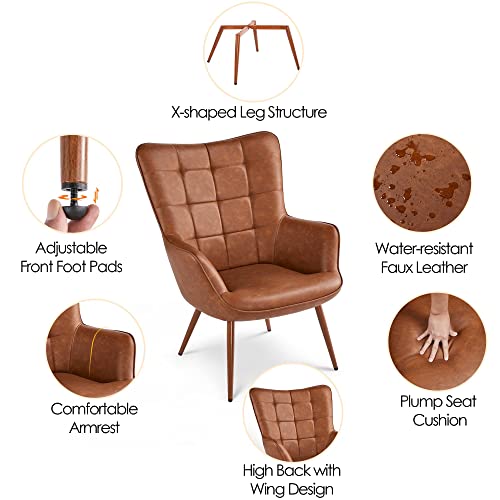 Yaheetech Faux Leather Chair Upholstered Living Room Chairs Accent Armchair With Tapered Legs Tufted Sofa Chairs For Home Office/Dining Room/Bedroom Brown, Set Of 2 #TOP5