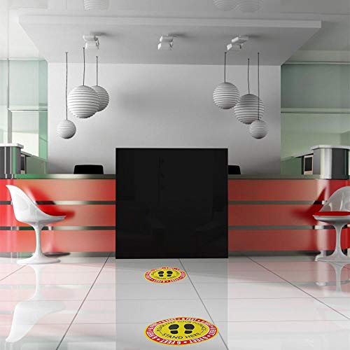 COPACHI Social Distancing Floor Decal Stickers, 6 Feet Notice Floor Sign for Queues, Lines, Anti-Slip Floor Sign Marker, Commercial Grade, 11\" Round (Yellow-Red, 5Pack)
