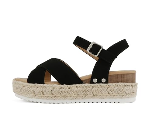 Soda “FIRELY” ~ Women Round Toe Crisscross Band Platform Espadrille Wedge Sandal with Adjustable Ankle Strap