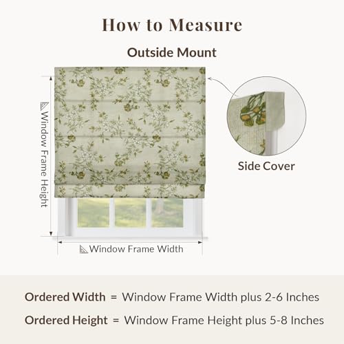 Image of TWOPAGES No Drill Cordless Vintage Floral Print Roman Shades Linen Textured Roman Blinds for Windows, Custom Made Room Darkening Light Filtering Roman Window Shades, Porcelain, 1 Piece