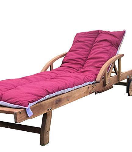 Lancashire Textiles Supreme Quality Sun Lounger Recliner Patio Garden Furniture Replacement Cushion Topper Pad with Elasticated Straps - Made in UK - Wine