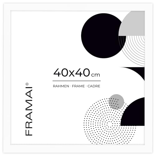FRAMAI® Cadre photo 40 x 40 cm - Blanc - En MDF - Respectueux de l'environnement - Avec plexiglas incassable, crochet de suspension et support
