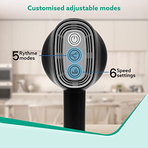 Image of AGARO Alpha Handheld Deep Tissue Wireless & Rechargeable Body Massager, Interchangeable 8 Heads, Mesh Cover, 5 Modes 6 Speed Settings, for Pain Relief, Muscle Relaxation, Back, Arms, Foot, Black