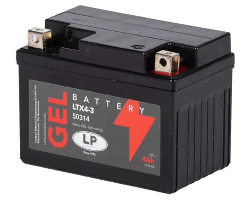 LANDPORT Batterie LTX4-3 Gel 12V 4Ah kompatibel für Gilera Runner, Piaggio NRG, MBK Nitro, Booster, Yamaha Aerox, BWS, Peugeot Speedfight 2, YTX4L-BS, CTX4L-BS, 50314