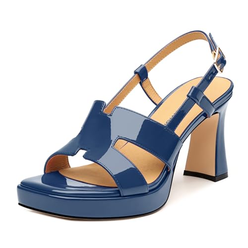 Image of ROSERWISH Heels for Women Chunky Block Platform High Heels Square Open Toe Strappy Heel Sandals Wedding Party Prom Fashion Slingback Dress Pump Sandals Shoes