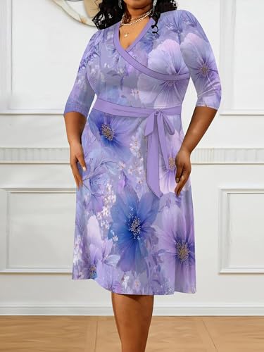 Image of PinkPatty Women's Plus Size Maxi Dress Print 3 /4 Sleeves V Neck Party Sundress Wedding Guest Dresses