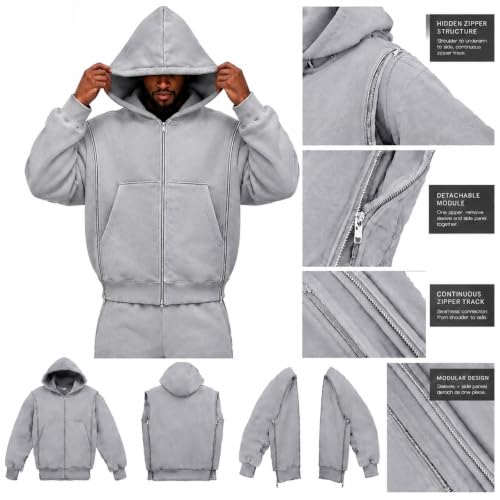 Oversized Hoodie Men Zip Up Sweatshirt Light Fleece Jackets Fall Outfits - image 4
