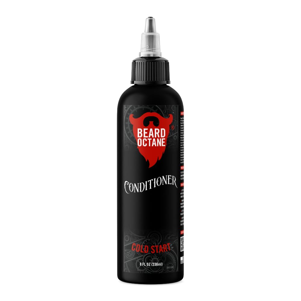 Beard Octane: Cold Start Beard Conditioner w/Biotin & Provitamin B5-8 oz - Repair & Soften Damaged Beard Hair - Contains Argan Oil & Aloe Vera - Made in USA - Peppermint Tea Tree Essential Oil