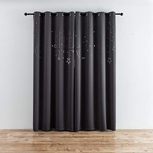 Mangata Casa Kids Blackout Curtains With Moon & Star For Bedroom-Cutout Galaxy Window Curtains & Drapes With Grommet For Nursery Room-Baby Darkening Curtains 84 Inch Length 2 Panels(Dark Grey 52X84In) #TOP4
