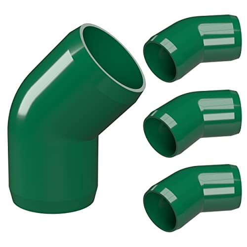 FORMUFIT 1” 45 Degree Furniture Grade PVC Fitting in Green, Made in USA, UV-Resistant, Impact-Proof, 1.315” Actual Socket Diameter (Pack of 4) - F00145E-GR-4